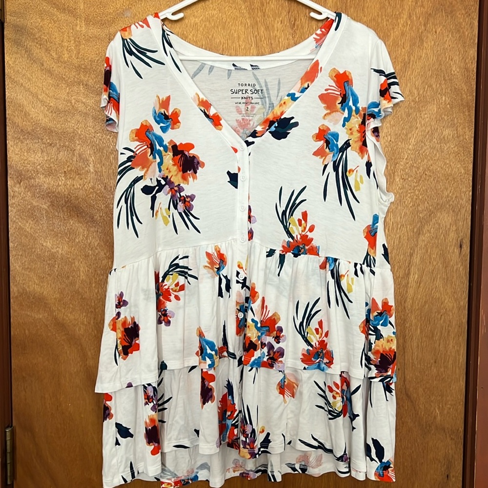 Super Soft Button-Front Tiered Babydoll Top